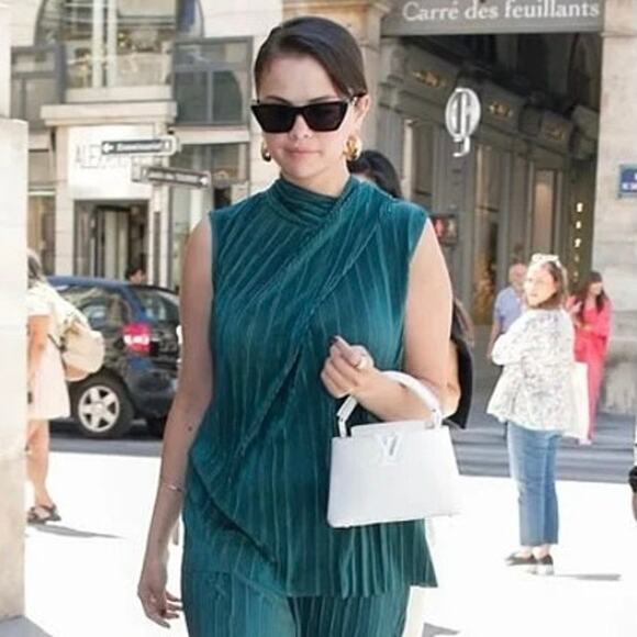 Zara Selena Gomez Green Ribbed Pleated Bow Tie Sleeveless Tank Blouse Top Size S - Picture 1 of 10